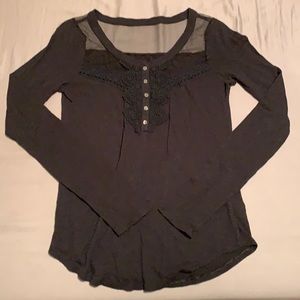 Black long sleeve shirt with lace embroidery